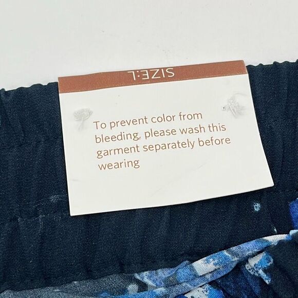 NWT COLDWATER CREEK Pants Womens Large Navy Floral Ankle Natural Fit Drawstring - Picture 6 of 15